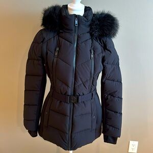 Michael Kors, quilted, hooded, belted, puffer jacket